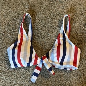 Red white & blue tie front bikini top